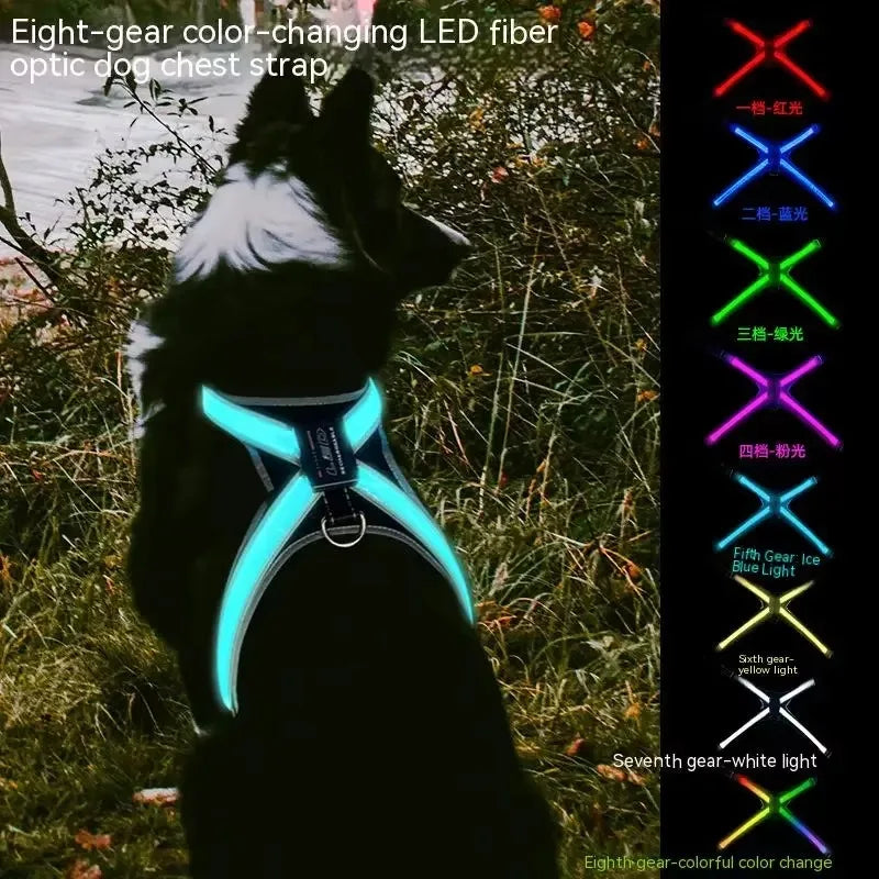 Pet Supplies Explosion-proof Flush Traction 8 Gears Color Changing Led Light Chest Braces Clothes Pet Collars