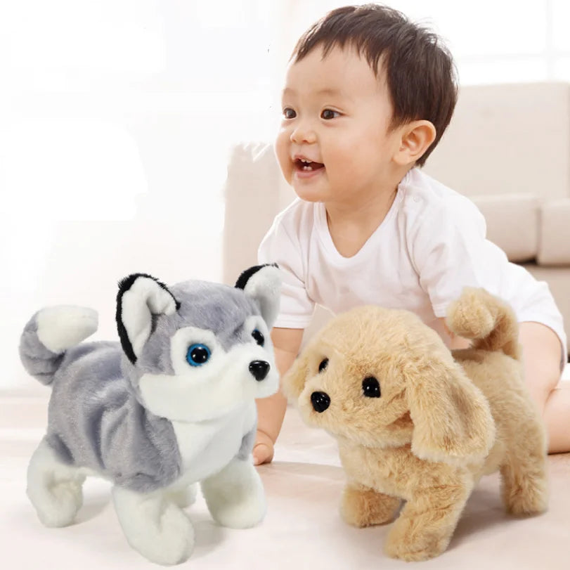 18CM Electric Simulation Puppy Plush Toys Interactive Dog Robot  Walking Barking Tail Wagging Toy for Kids Birthday Xmas Gift