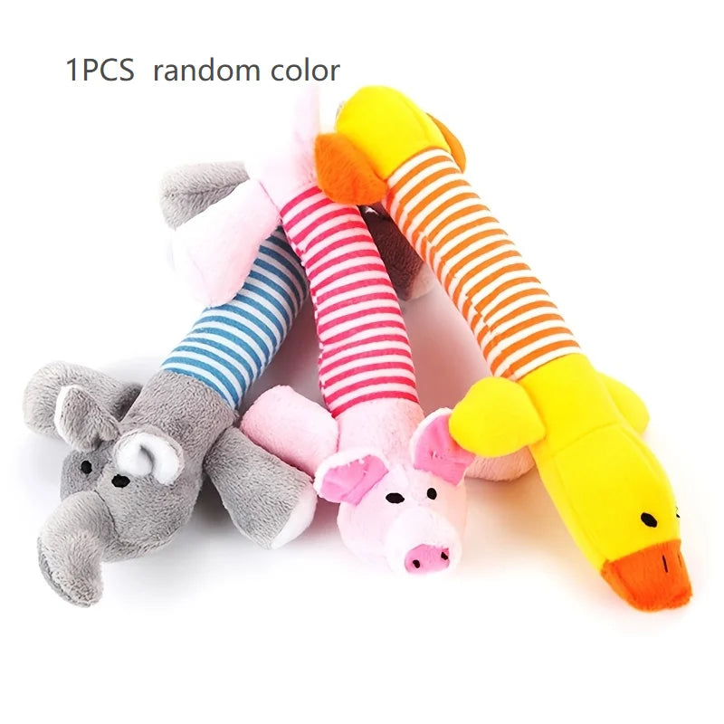 1 Pet Dogs, Cats, Plush Cartoon Embroidery, Bite Resistant and Stress Relieving, Ducks, Pigs, Elephants, Cute Vocalizations Toys