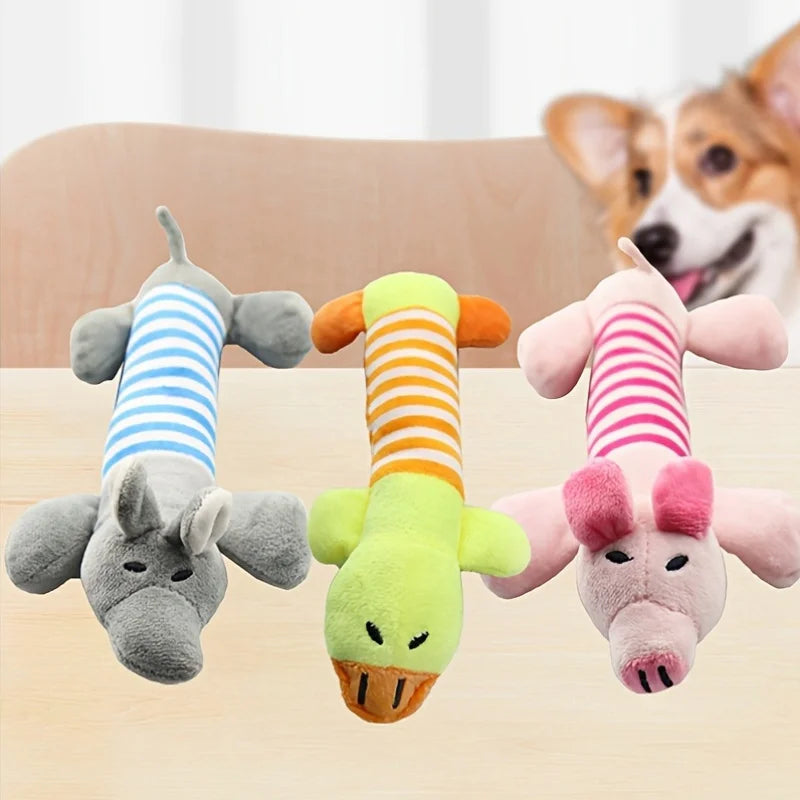 1 Pet Dogs, Cats, Plush Cartoon Embroidery, Bite Resistant and Stress Relieving, Ducks, Pigs, Elephants, Cute Vocalizations Toys