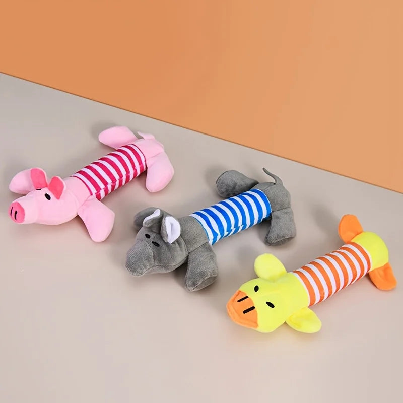 1 Pet Dogs, Cats, Plush Cartoon Embroidery, Bite Resistant and Stress Relieving, Ducks, Pigs, Elephants, Cute Vocalizations Toys