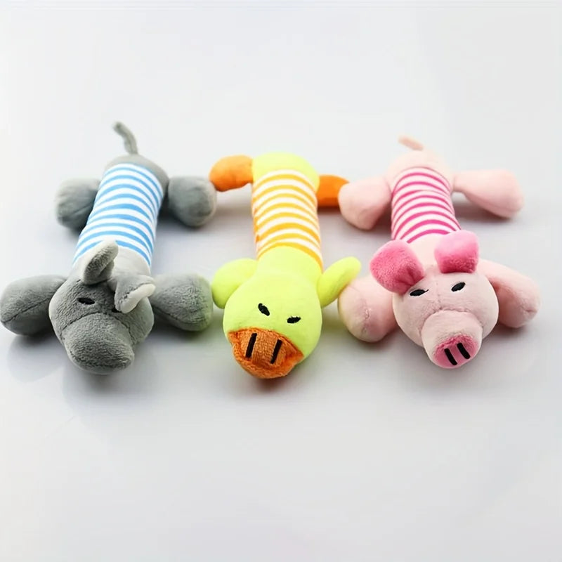 1 Pet Dogs, Cats, Plush Cartoon Embroidery, Bite Resistant and Stress Relieving, Ducks, Pigs, Elephants, Cute Vocalizations Toys
