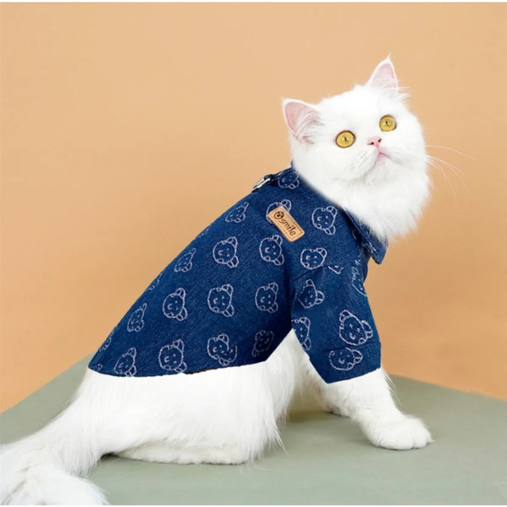 1pc  Pet dog fashionable traction denim shirt，Small and medium-sized pet denim shirt