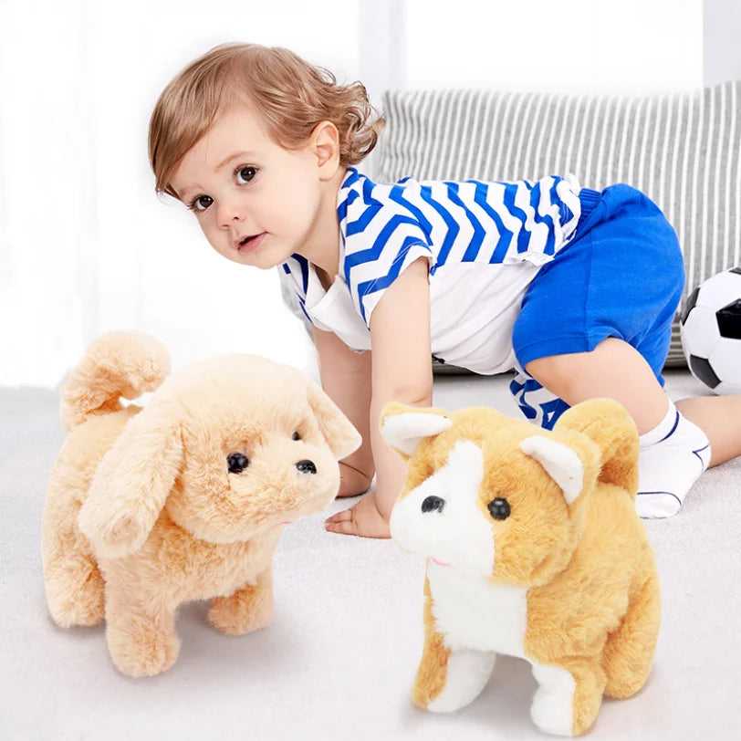 18CM Electric Simulation Puppy Plush Toys Interactive Dog Robot  Walking Barking Tail Wagging Toy for Kids Birthday Xmas Gift