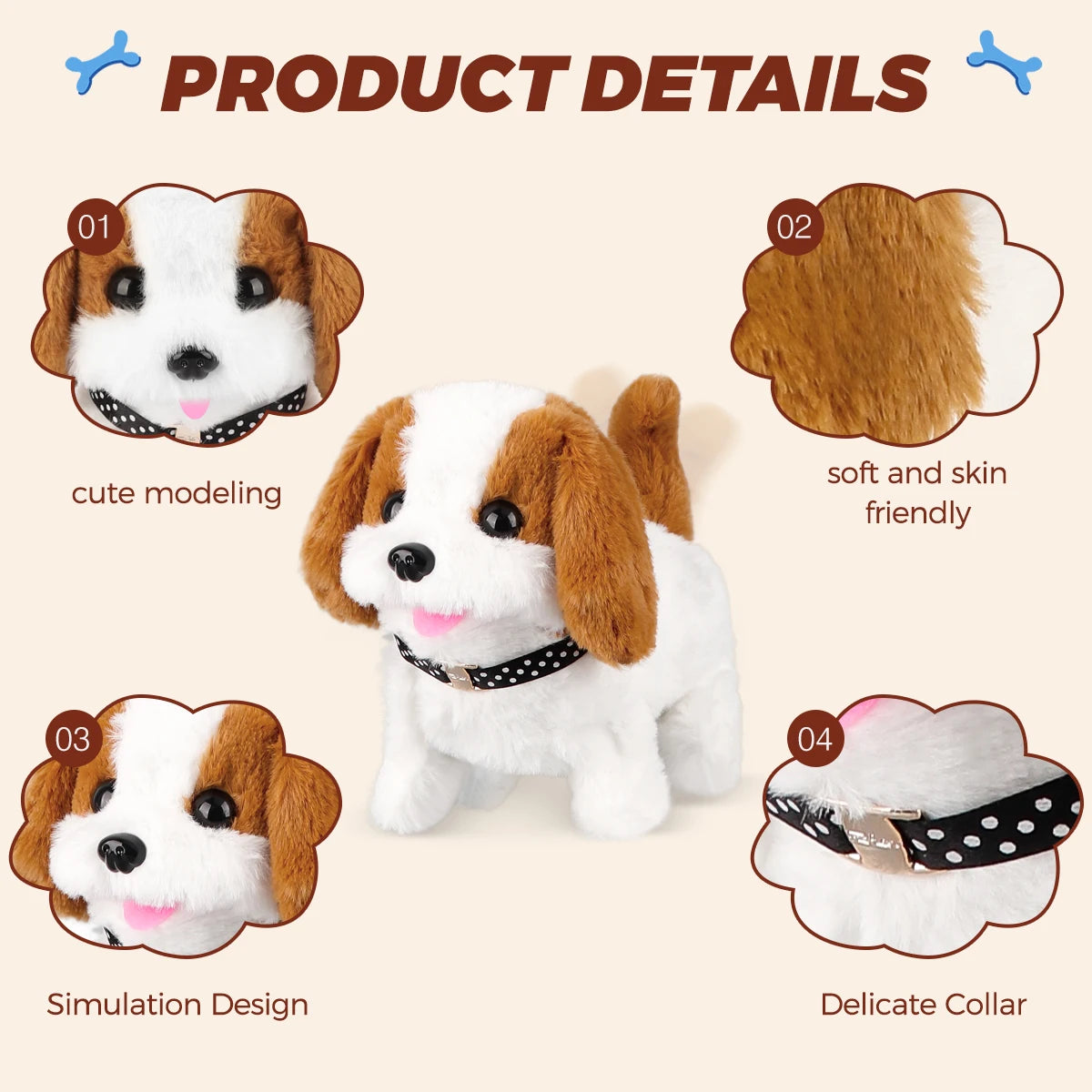 1Pc Simulation Electric Plush Dog Teddy Puppy Walking Sound Nodding Electronic Pet Toy For Boys and Girls Gifts