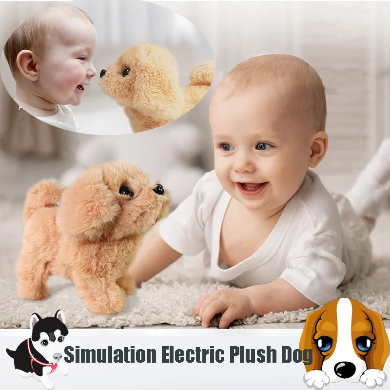 18CM Electric Simulation Puppy Plush Toys Interactive Dog Robot  Walking Barking Tail Wagging Toy for Kids Birthday Xmas Gift