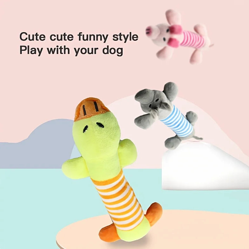1 Pet Dogs, Cats, Plush Cartoon Embroidery, Bite Resistant and Stress Relieving, Ducks, Pigs, Elephants, Cute Vocalizations Toys