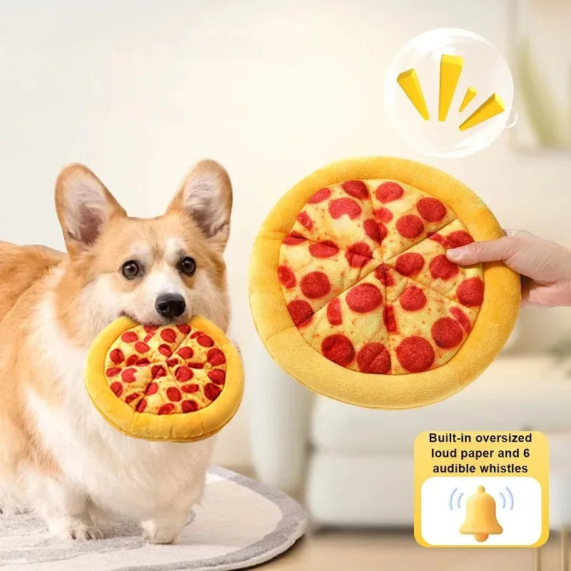 1pc Pizza Design Pet Plush Chew Toy - Durable Squeaky Teeth Grinding Toy, for Dogs Interactive Play, Bite-Resistant Pet Supplies