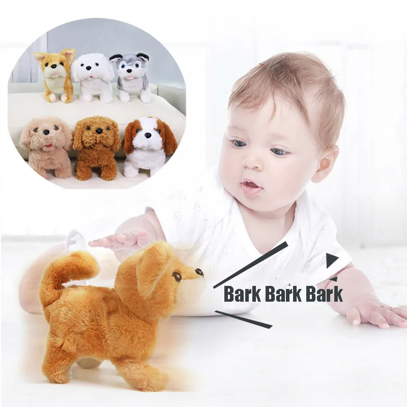 18CM Electric Simulation Puppy Plush Toys Interactive Dog Robot  Walking Barking Tail Wagging Toy for Kids Birthday Xmas Gift