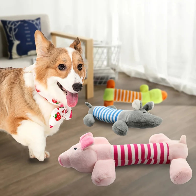 1 Pet Dogs, Cats, Plush Cartoon Embroidery, Bite Resistant and Stress Relieving, Ducks, Pigs, Elephants, Cute Vocalizations Toys