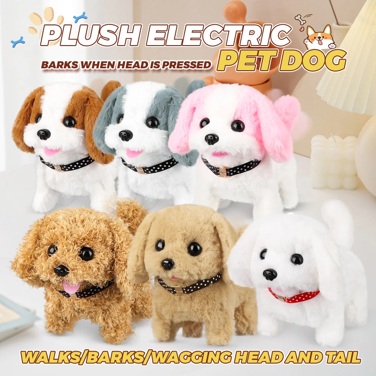 1Pc Simulation Electric Plush Dog Teddy Puppy Walking Sound Nodding Electronic Pet Toy For Boys and Girls Gifts