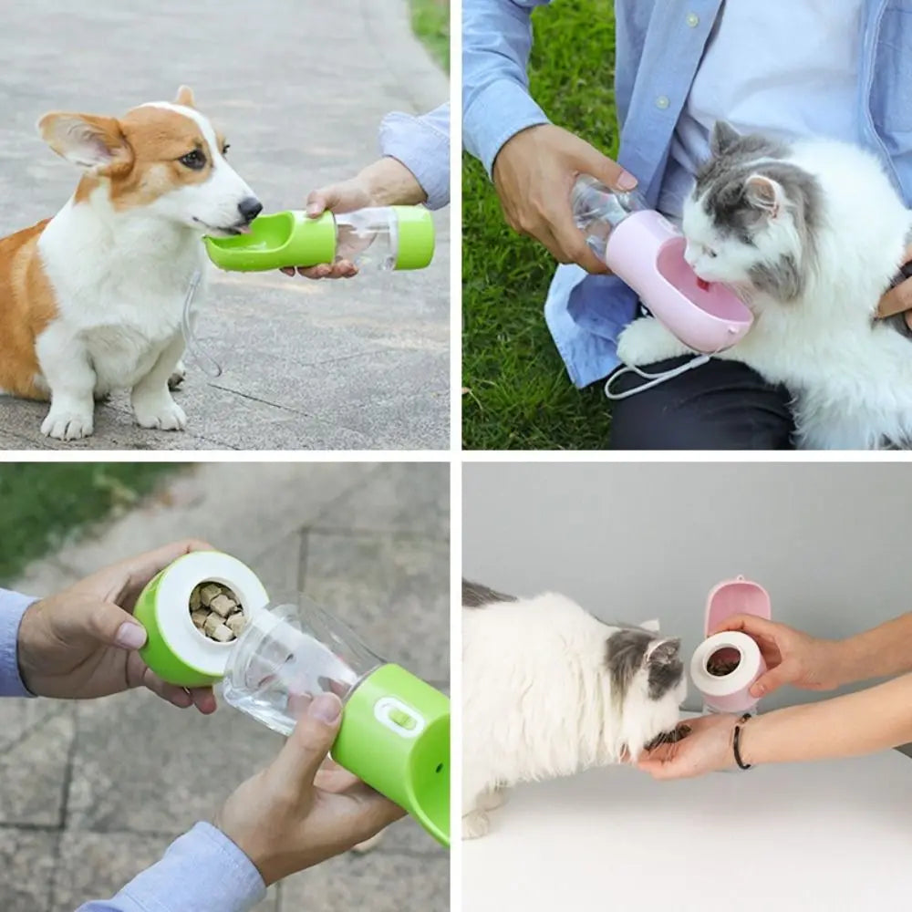 Pet Supplies 2-in-1 Pet Water Bottle Portable Plastic Pet Drinking Feeder Leakproof Puppy Water Dispenser Hiking