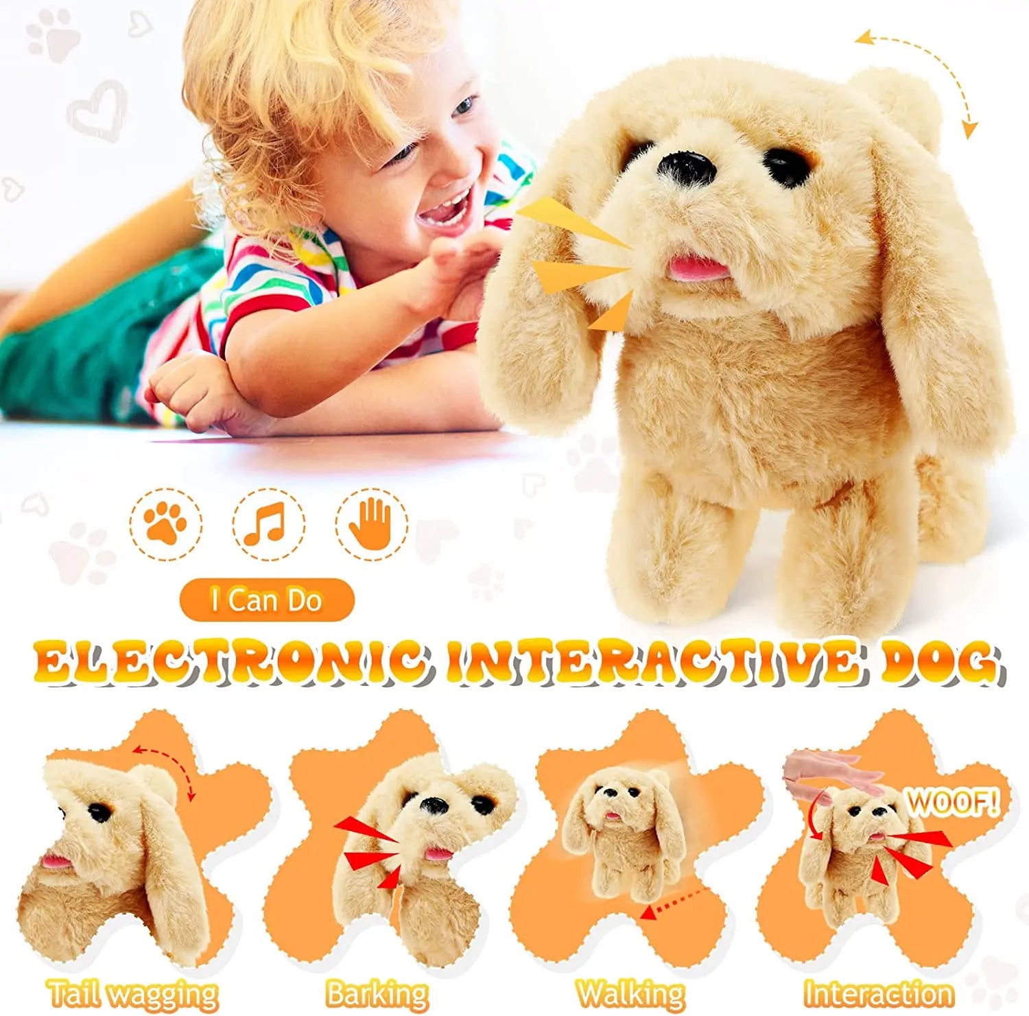 18CM Electric Simulation Puppy Plush Toys Interactive Dog Robot  Walking Barking Tail Wagging Toy for Kids Birthday Xmas Gift