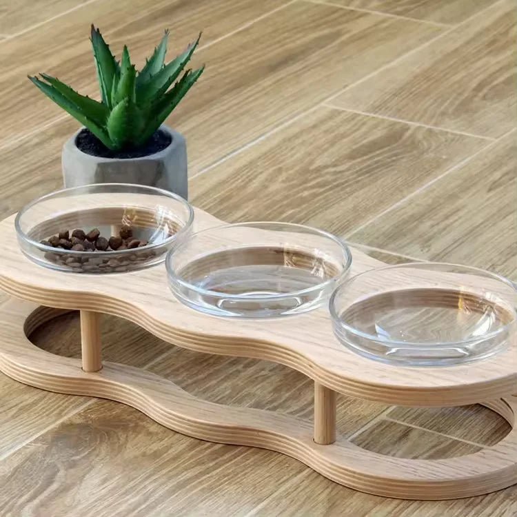 Pet Supplies Elevated Feeding Water Food Non Spill Dog and Cat Bowls Feeders with Wooden Stand