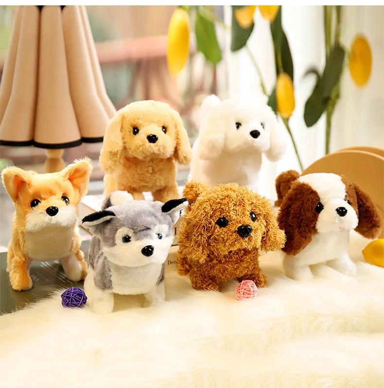 18CM Electric Simulation Puppy Plush Toys Interactive Dog Robot  Walking Barking Tail Wagging Toy for Kids Birthday Xmas Gift