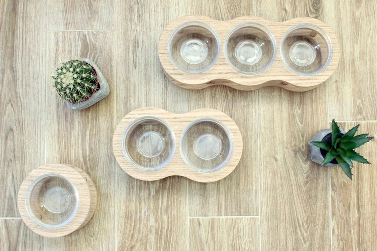 Pet Supplies Elevated Feeding Water Food Non Spill Dog and Cat Bowls Feeders with Wooden Stand