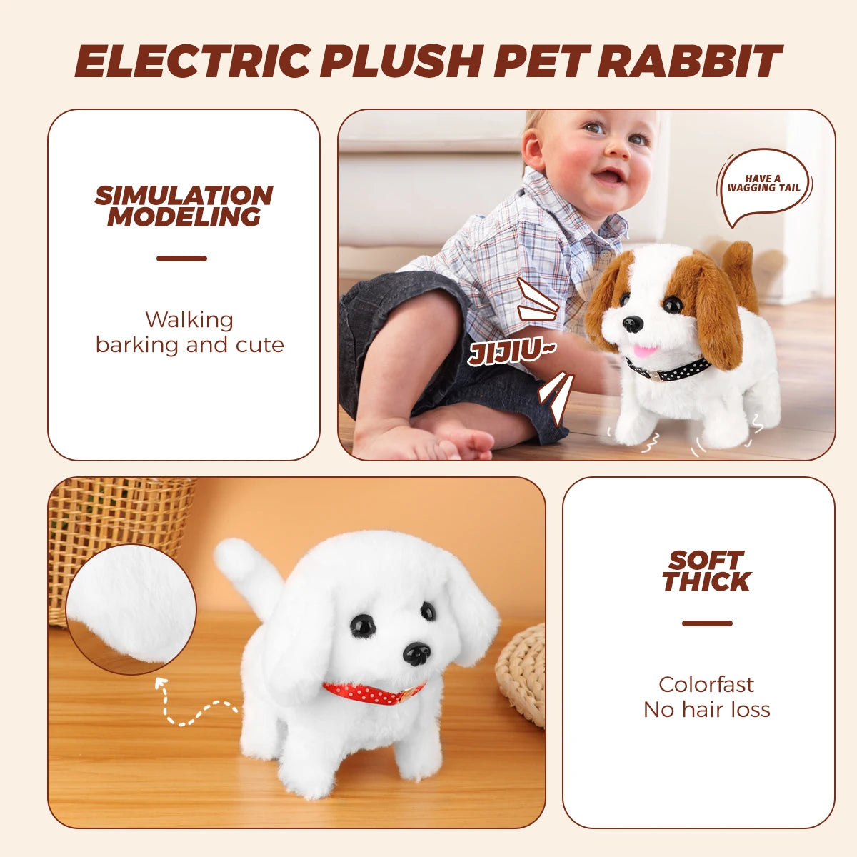 1Pc Simulation Electric Plush Dog Teddy Puppy Walking Sound Nodding Electronic Pet Toy For Boys and Girls Gifts